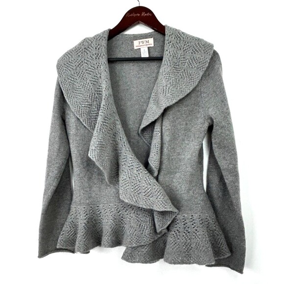 FWM Fennwright Manson Gray Wool Sweater Cardigan Peplum Wrap Womens Sz M 1101R4 - Picture 3 of 12